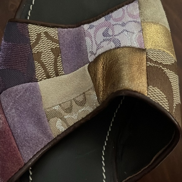 Coach patchwork wedge sandals in purples, creams and brown.  7M - Picture 5 of 8